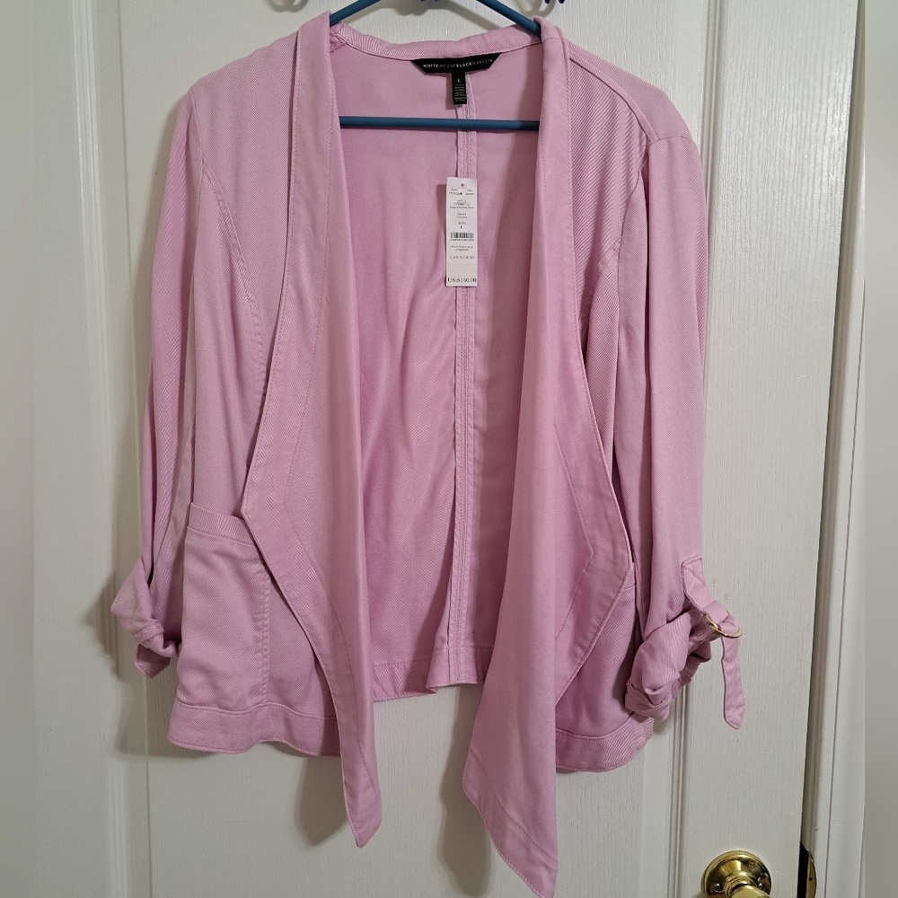 White House Black Market Drape-Front Roll-Sleeve Jacket Sz L NWT